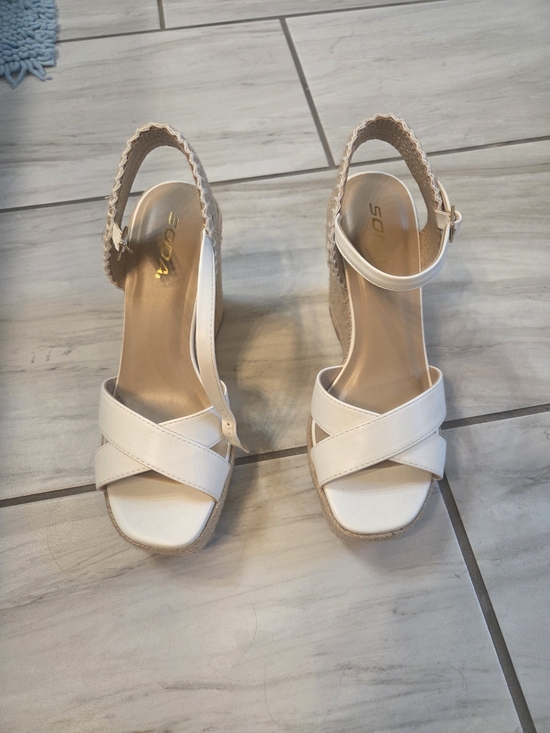 Soda Shoes - Soda Cream Crisscross Espadrille Wedge Sandals